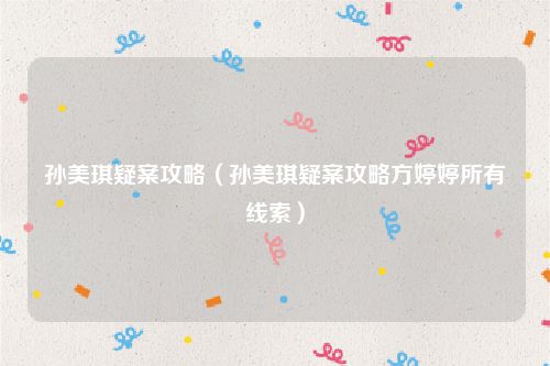 孙美琪疑案攻略（孙美琪疑案攻略方婷婷所有线索）