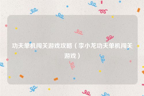 功夫单机闯关游戏攻略(李小龙功夫单机闯关游戏)